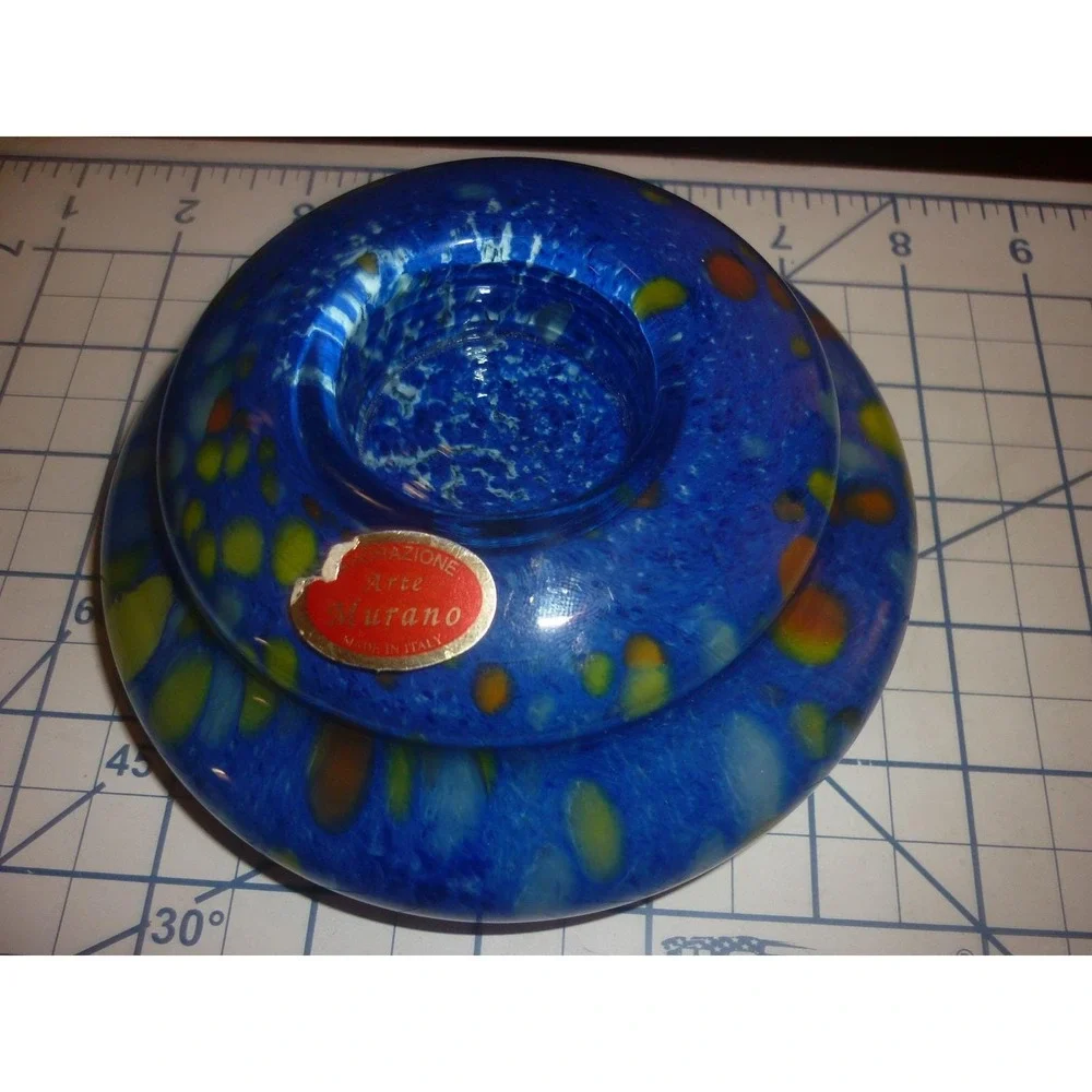Vintage Lavorazione Arte Murano Blue Splatter Art Glass Bowl Made in Italy 6.5